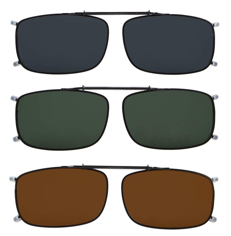 Eyekepper 3-pack Polarized Clip on Sunglasses With Spring Draw Bar Grey/Brown/G15 Lens 54 * 34MM - Image 1